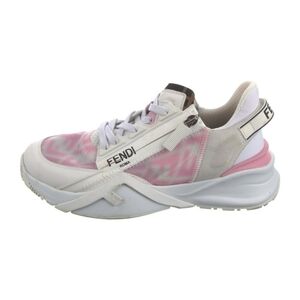 Fendi Flow White/Pink Leather and Zucca Mesh Low Top Sneakers